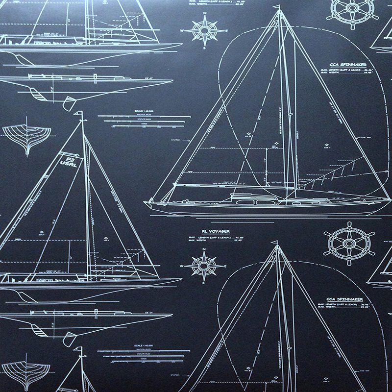 LWP62220W.RL.0 Collection Chesapeak - White On Navy - Ralph Lauren Wallpaper