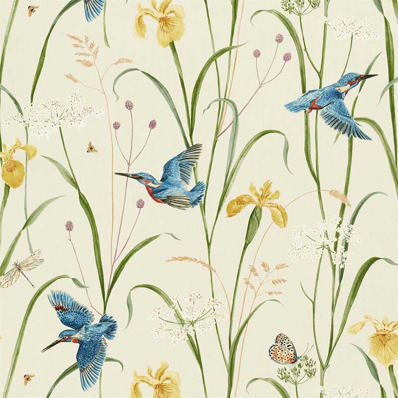 Sanderson Kingfisher & Iris Azure/Linen Fabric DNTF226732