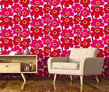 Room shot image of Marimekko Unikko Gray and Caramel Wallpaper 23351X