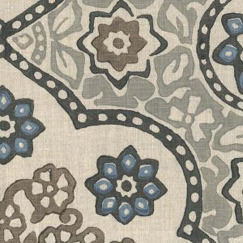 Blue designer fabric by the yard with walnut patterns