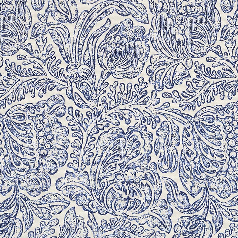 Jasper Woodblock Flower Blue Fabric 40% Off | Samples