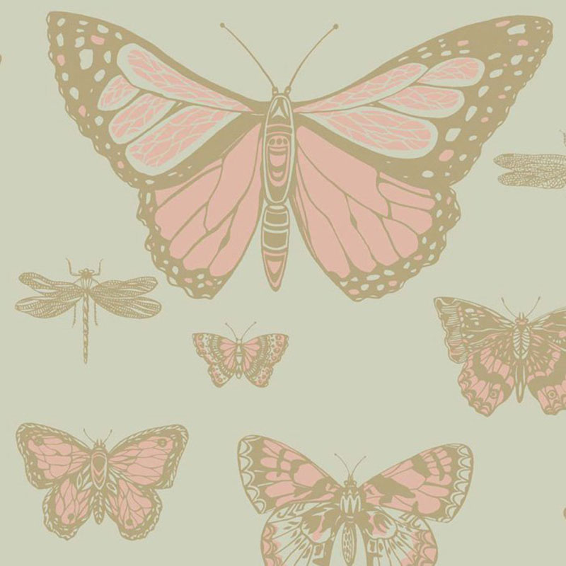Cole and Son Butterflies & Dragonflies Pink On Oliv Wallpaper 40% Off ...