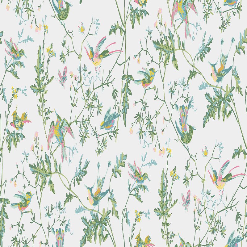 Cole and Son Hummingbirds Green Pink Wallpaper 40 Off  Samples
