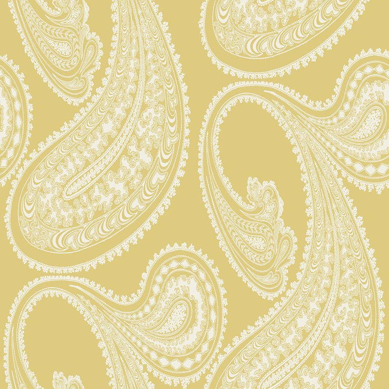 Cole and Son Rajapur Flock Yellow White Wallpaper 40% Off | Samples