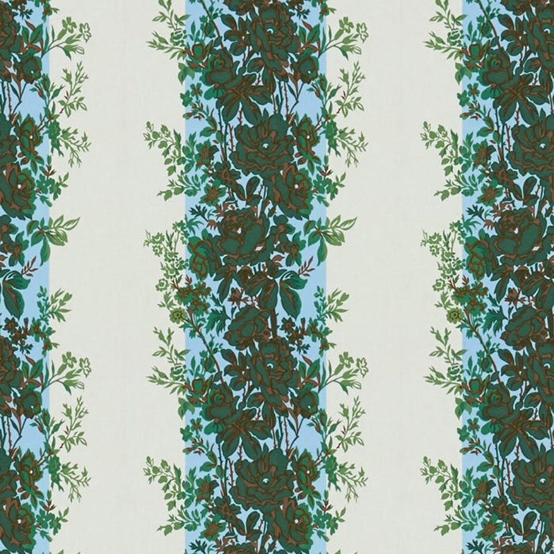 Brunschwig And Fils Rayure Fleurie Blue Green Fabric Samples