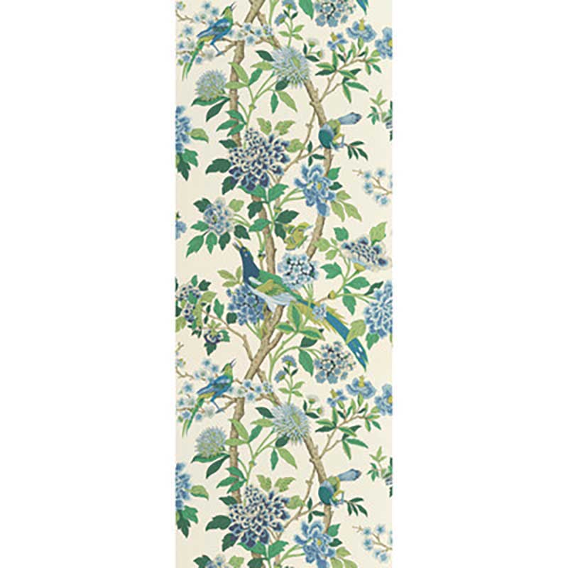 G P and J Baker Hydrangea Bird Emerald Blue Wallpaper 40% Off | Samples