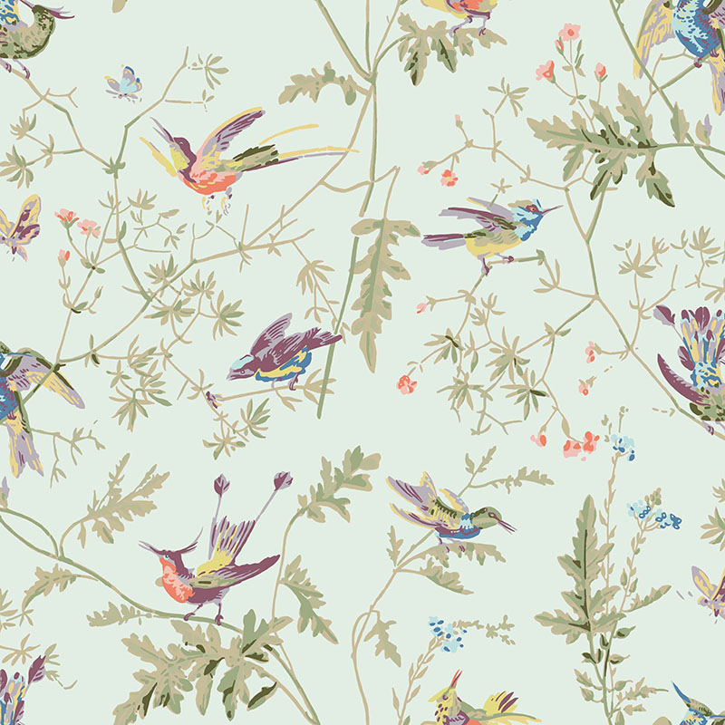 Cole and Son Hummingbirds Pr Duck Egg Fabric 40% Off | Samples