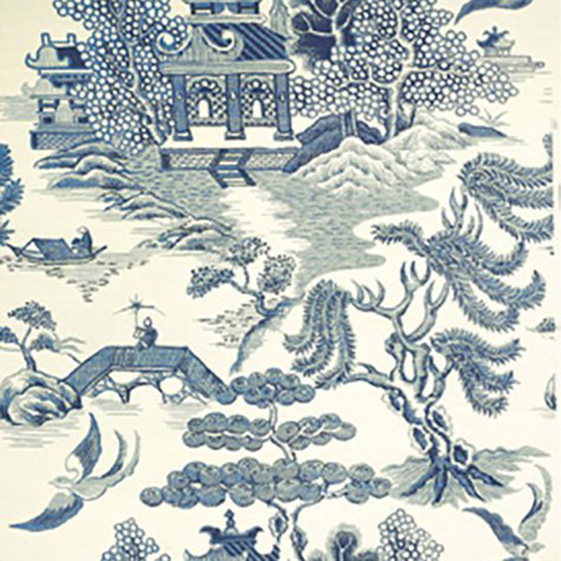 Lee Jofa Willow Lake Blue Cream - 5 Wallpaper 40% Off | Samples