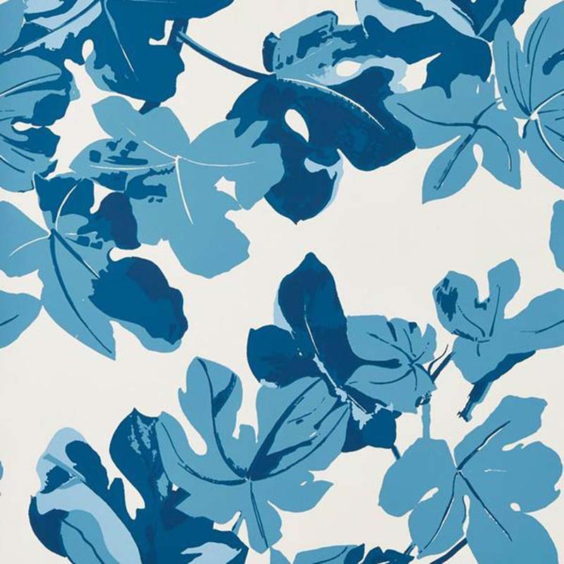 Peter Dunham Fig Leaf Blue On White Wallpaper 40% Off | Samples