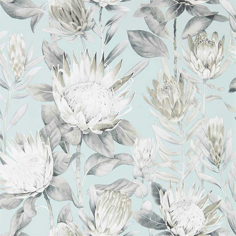 Sanderson King Protea Aqua Linen Wallpaper 40% Off | Samples