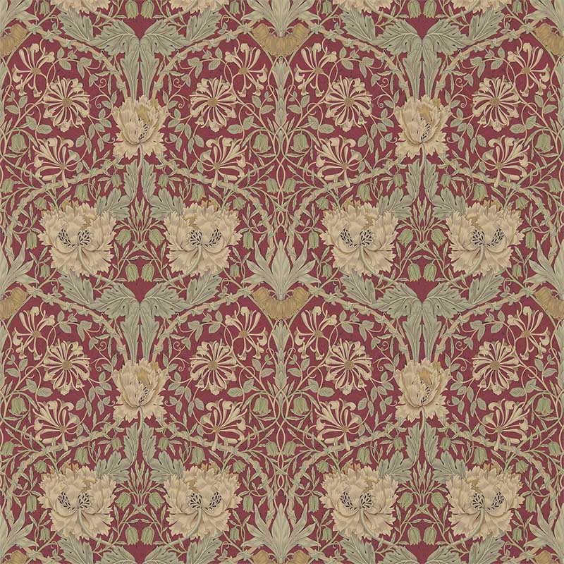 Morris and Co Honeysuckle & Tulip Red Gold Wallpaper 40% Off | Samples