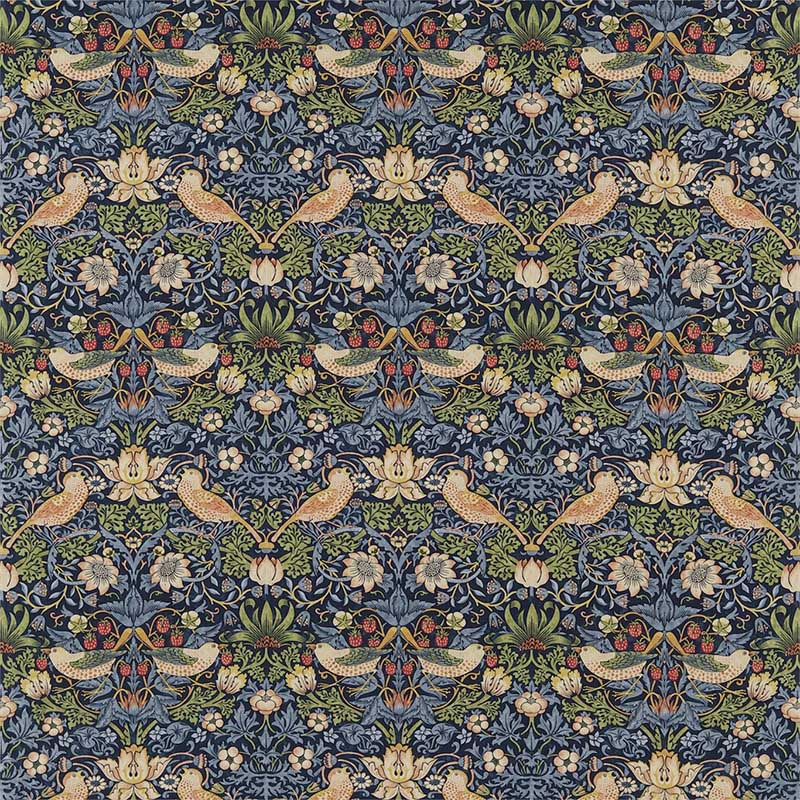 Morris and Co Strawberry Thief Indigo Mineral Fabric 40% Off | Samples