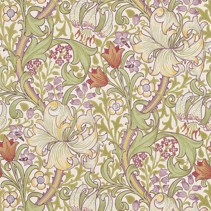 Morris and Co Golden Lily Olive Russet Wallpaper 40% Off | Samples