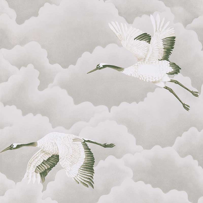 Harlequin Cranes in Flight Platinum Wallpaper 40% Off | Samples