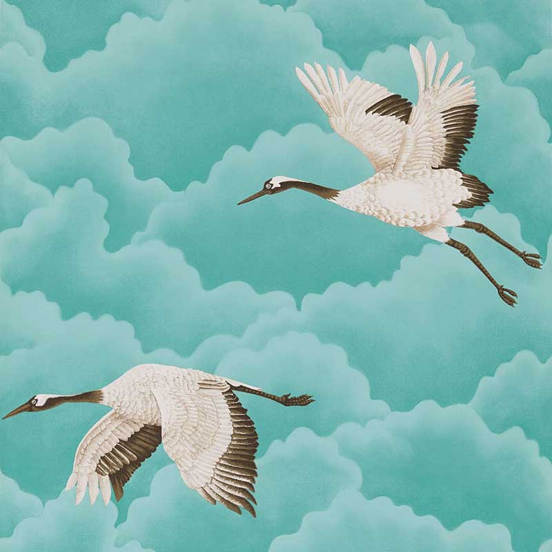 Harlequin Cranes in Flight Marine Wallpaper 40% Off | Samples