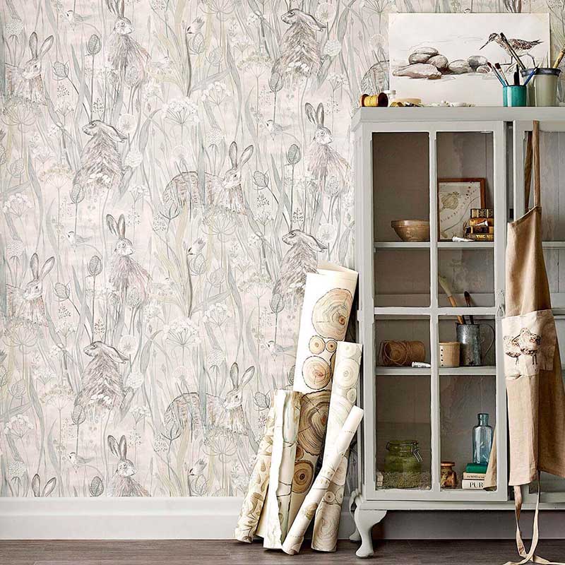 Sanderson Dune Hares Mist Pebble Wallpaper 40 Off Samples