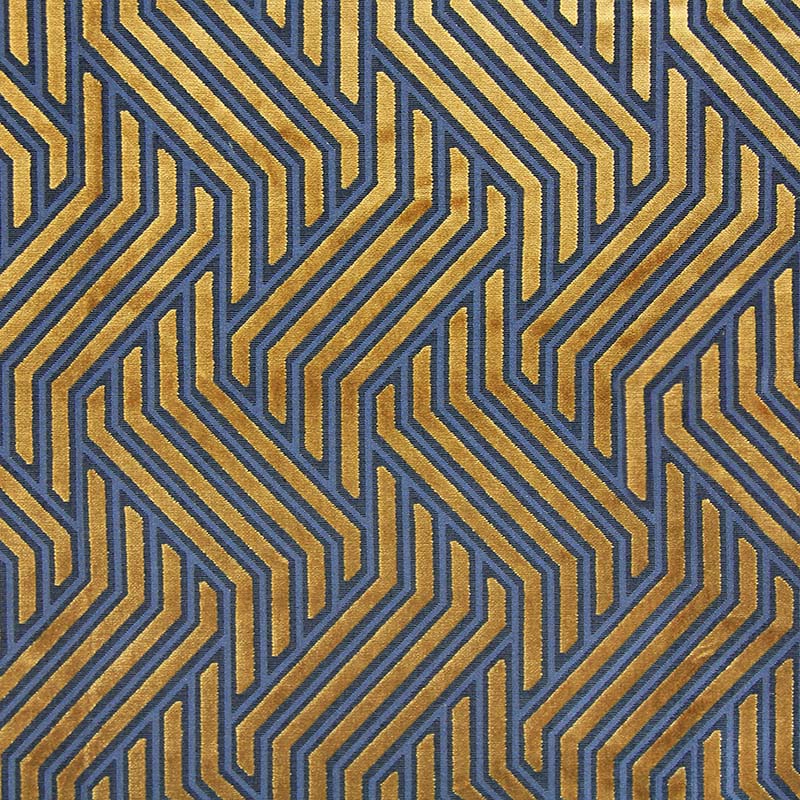 Aldeco Modernist Jacquard Velvet Gold Over Blue Fabric 40 Off Samples