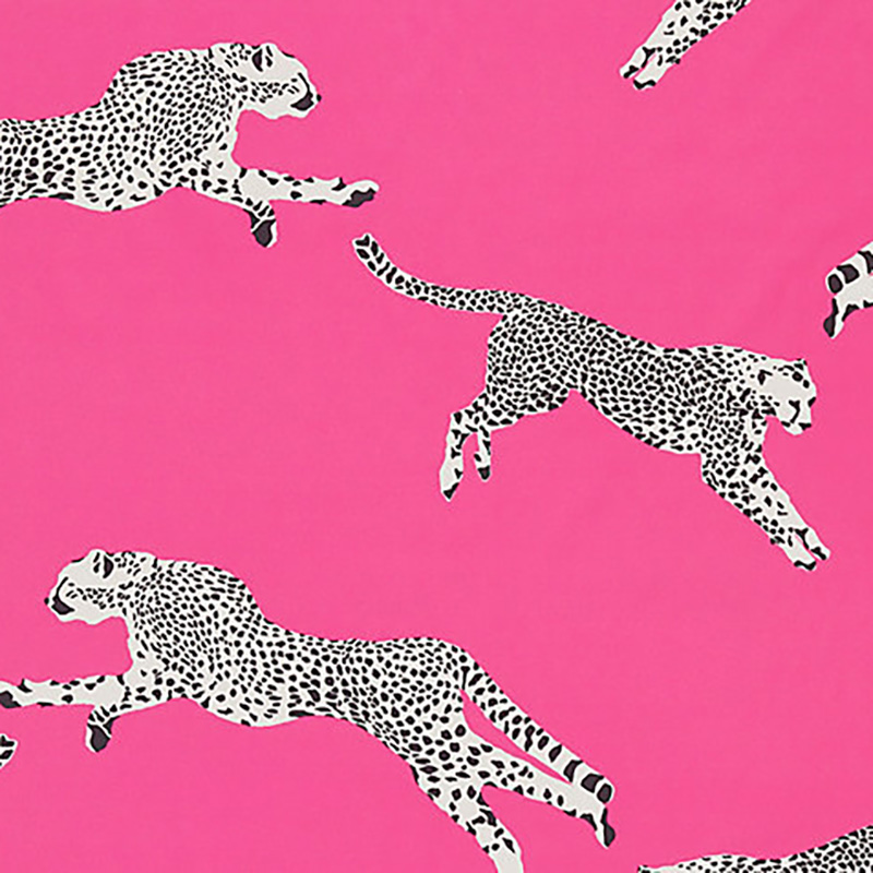 Scalamandre Leaping Cheetah Cotton Print Bubblegum Fabric 40% Off | Samples