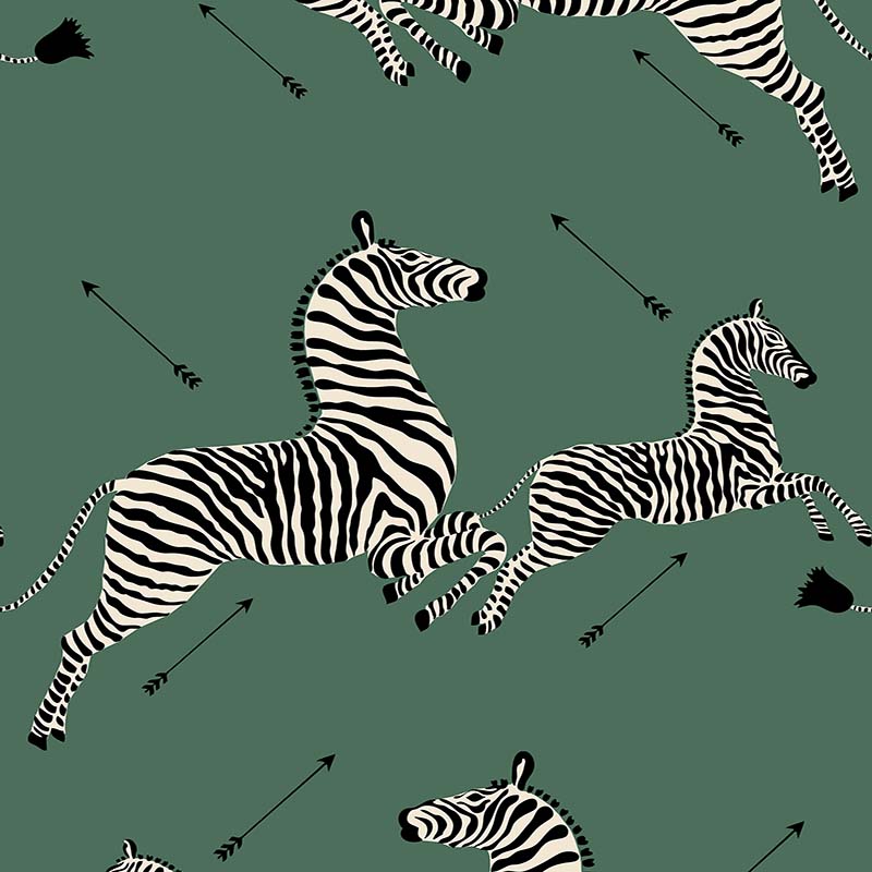 Scalamandre Zebras - Vinyl Serengeti Green Wallpaper 40% Off | Samples