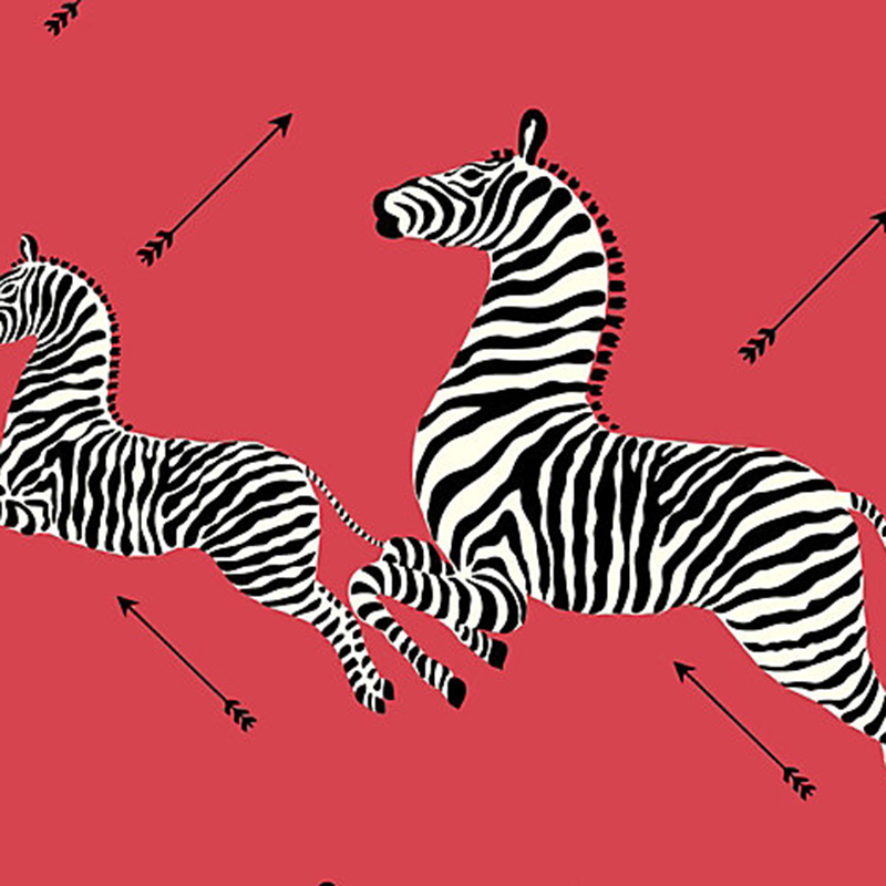 Scalamandre Zebras Vinyl Masai Red Wallpaper 40% Off | Samples