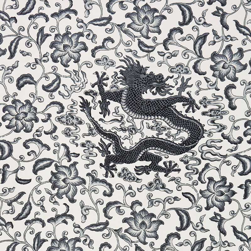 Scalamandre Chi'En Dragon Linen Print Charcoal Fabric 40% Off | Samples