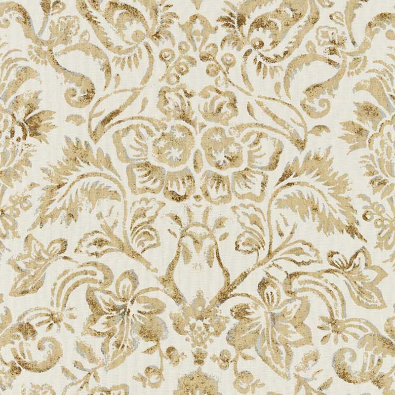Scalamandre Mansfield Damask Print Ivory & Burnished Gold Fabric 40