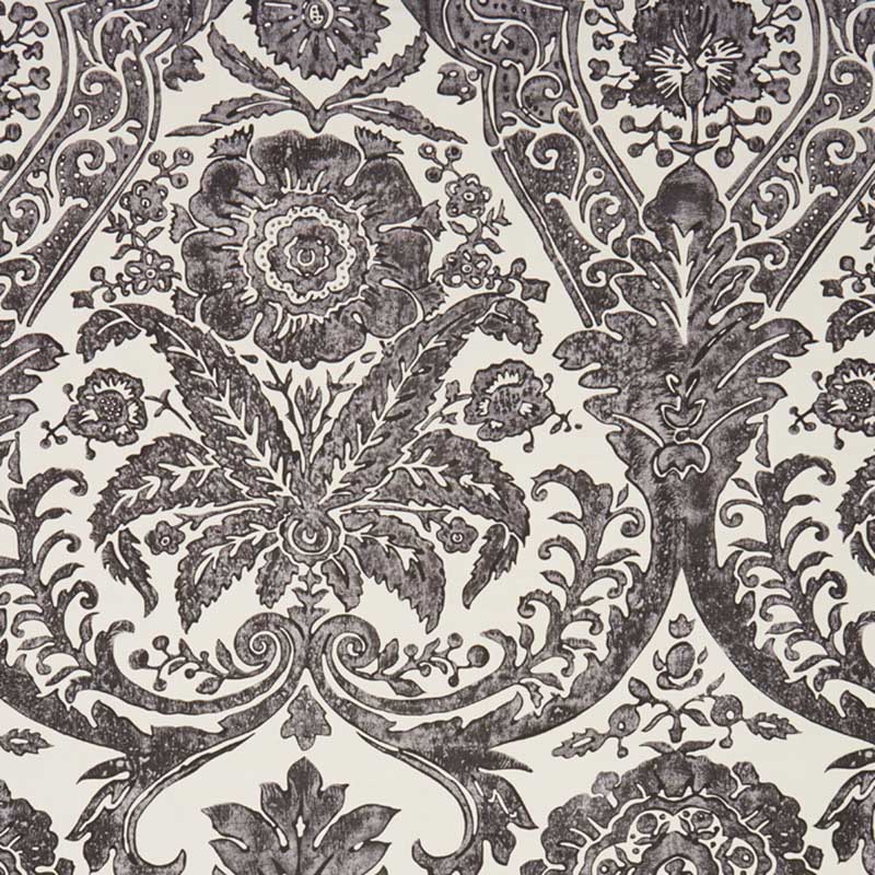 Scalamandre Luciana Damask Print Graphite Wallpaper 40% Off | Samples