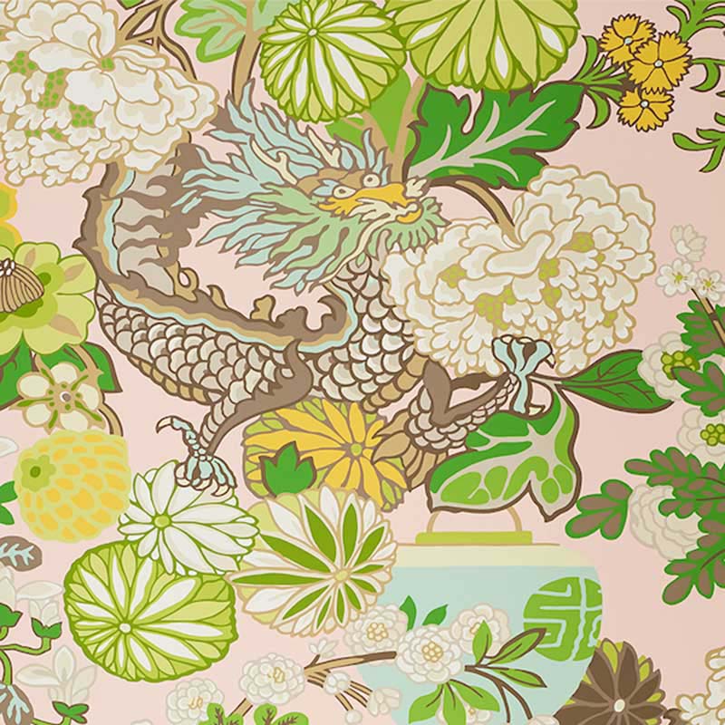 Schumacher Chiang Mai Dragon Blush Wallpaper 40% Off | Samples