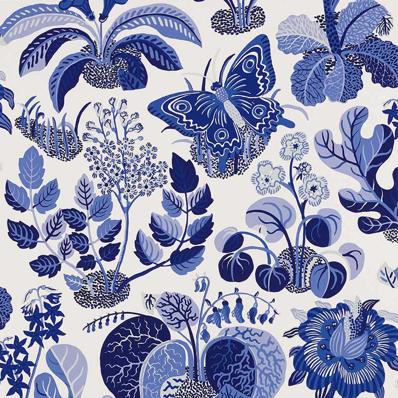 Schumacher Exotic Butterfly Marine Wallpaper 40% Off | Samples