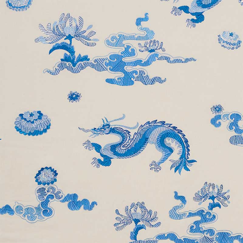 Schumacher Hanlun Dragon Embroidery Porcelain Fabric 40% Off | Samples