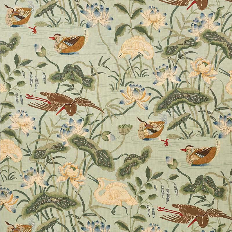 Schumacher Lotus Garden Aqua Fabric 40% Off | Samples