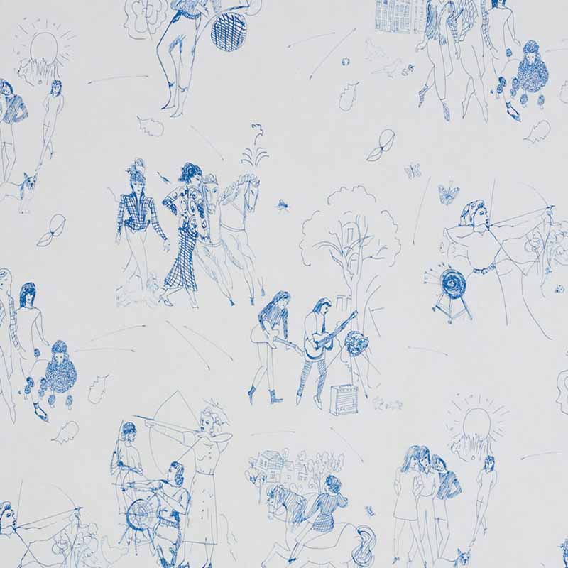 Schumacher Toile De Femmes Indigo Wallpaper 40% Off | Samples