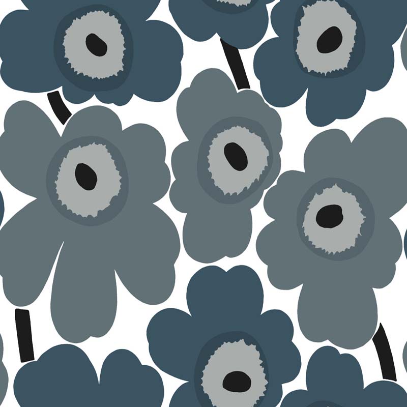 Marimekko Unikko Steel Blue and Gray Wallpaper 40% Off | Samples