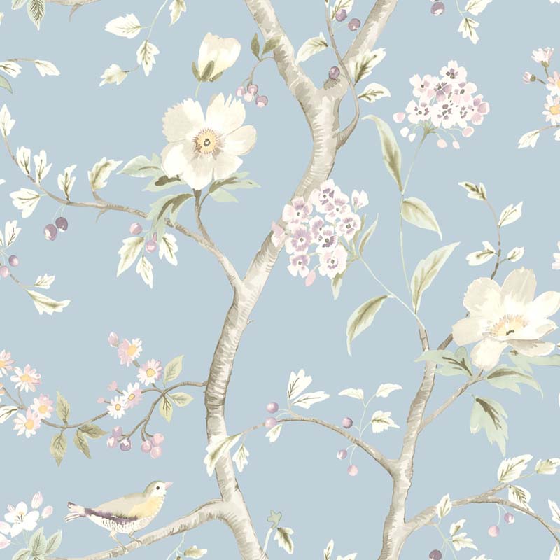 Seabrook Southport Floral Trail Blue Wallpaper 40% Off | Samples