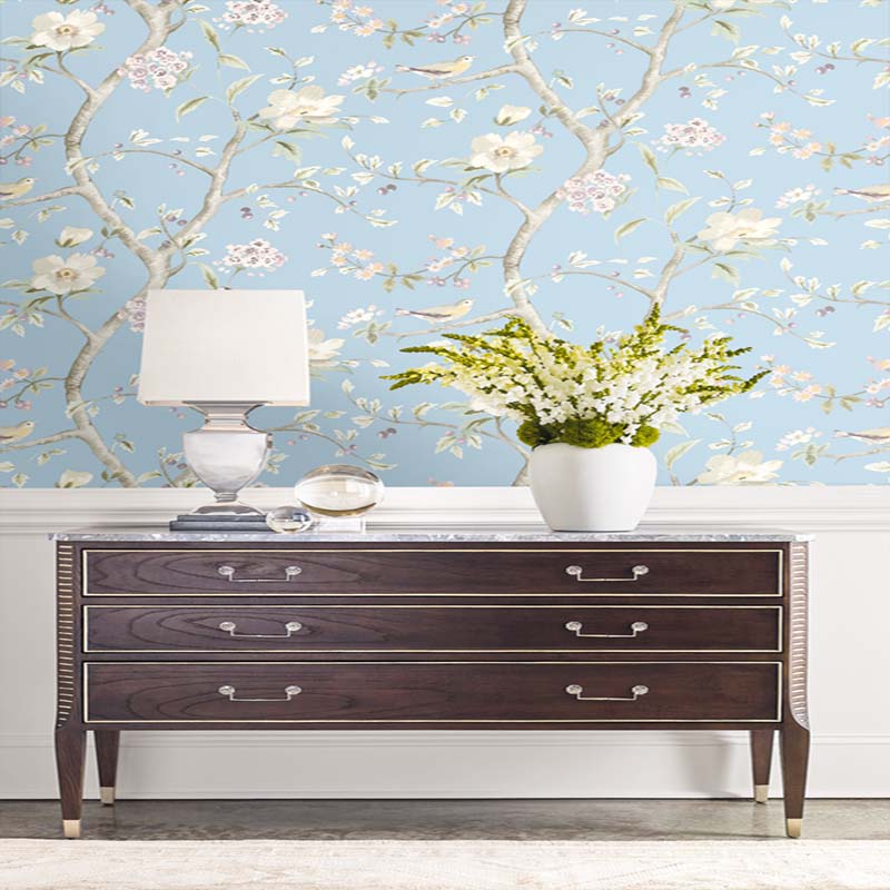 Seabrook Southport Floral Trail Blue Wallpaper 40% Off | Samples