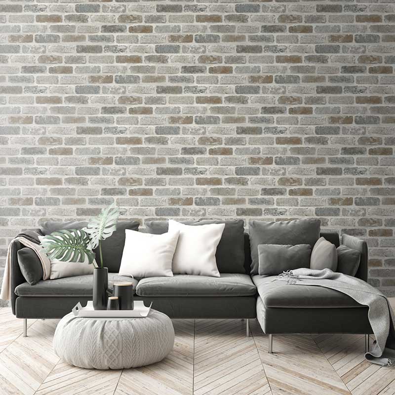 Seabrook Washed Brick Gray Wallpaper 40% Off | Samples