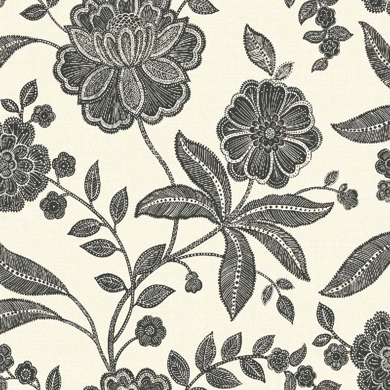 Thibaut Indienne Jacobean Wallpaper in Blue & White - norfolktextiles.co.uk