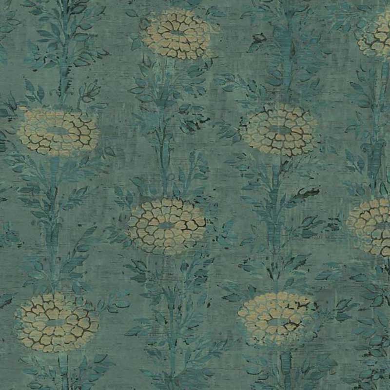French Marigold Turquoise Blooms Textured Wallpaper